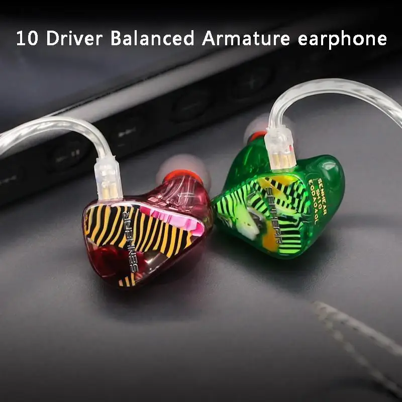 Senhear SH10 10 Balanced Armature Hifi Music Moniotor DJ Studio Customize Bass Audiophile Earbuds Earphones Replaceable Cable