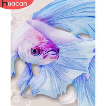 

HUACAN Painting By Number Fish Drawing On Canvas Hand Painted Paintings Art Gift DIY Pictures By Numbers Animal Kits Home Decor