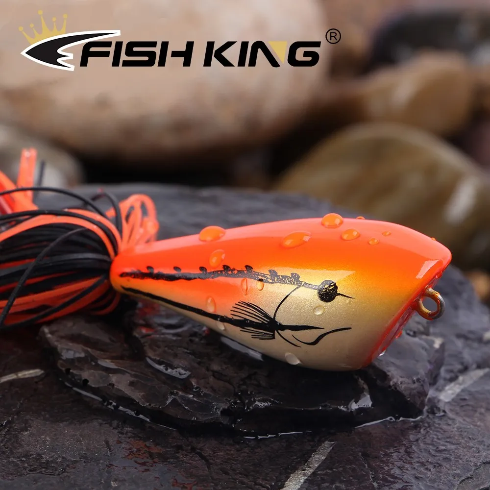 FISH KING Frog Fishing Lures Hard Bass Bait Snakehead Topwater Simulation  Popper Frog Fishing Tackle 90mm 10g 1Pc