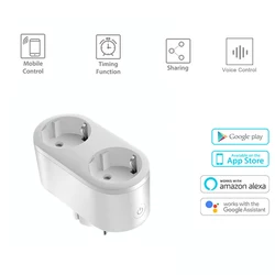 16 EU Wifi Smart Plug Dual Socket Adaptor Power Monitor Outlet Sockets Timing Remote Control Smart Home Work With Alexa Google