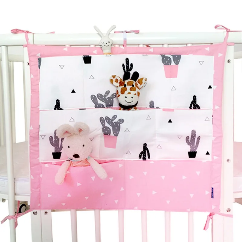 Hot Muslin Bed Hanging Storage Bag Baby Bed Fashion Baby Cotton Crib Organizer Toy Diaper Pocket 60* 50cm - Цвет: FK0114H