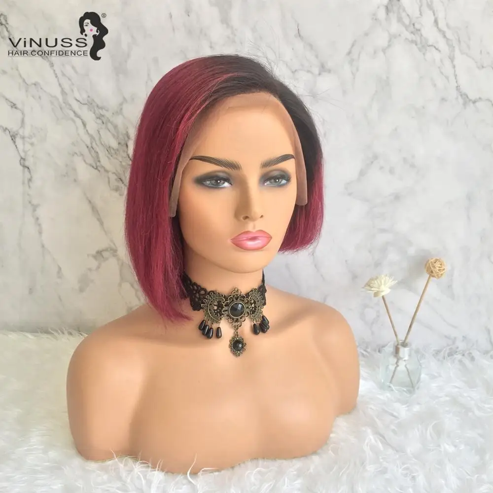 Короткий Боб человеческие волосы парик на фронте Ombre 1B/99J бразильские Remy Pixie Cut