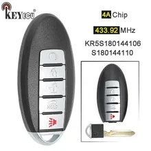 Keyecu 433.92mhz fcc id: kr5s180144106 s180144110 substituição inteligente remoto carro chave fob 5 botão para nissan rogue 2017 2018