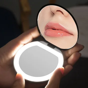 

1pc Portable Makeup Mirror LED Lighted Folding Round Magnifying Cosmetic Travel Beauty Ring Photo Fill Light Small Mirrors