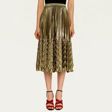 Золотая плиссированная миди юбка Женская эластичная высокая талия боковая юбка с карманами Лето элегантная женская нижняя рыбий хвост пляжная юбка