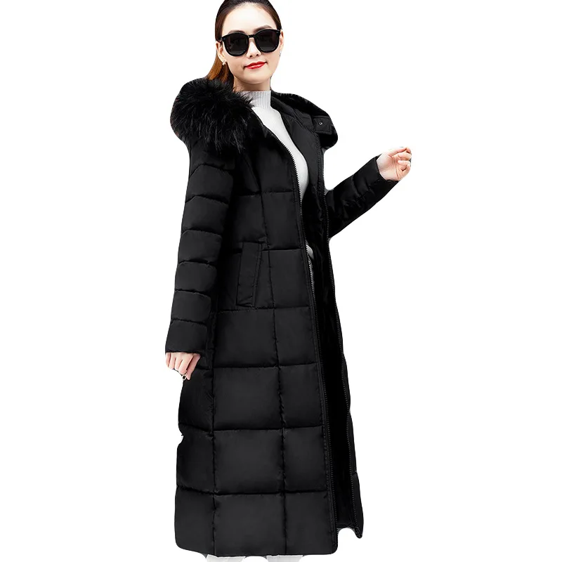 

Lingwave2020 autumn and winter new style long knee-length down jacket women large size loose solid color collar cotton jacket