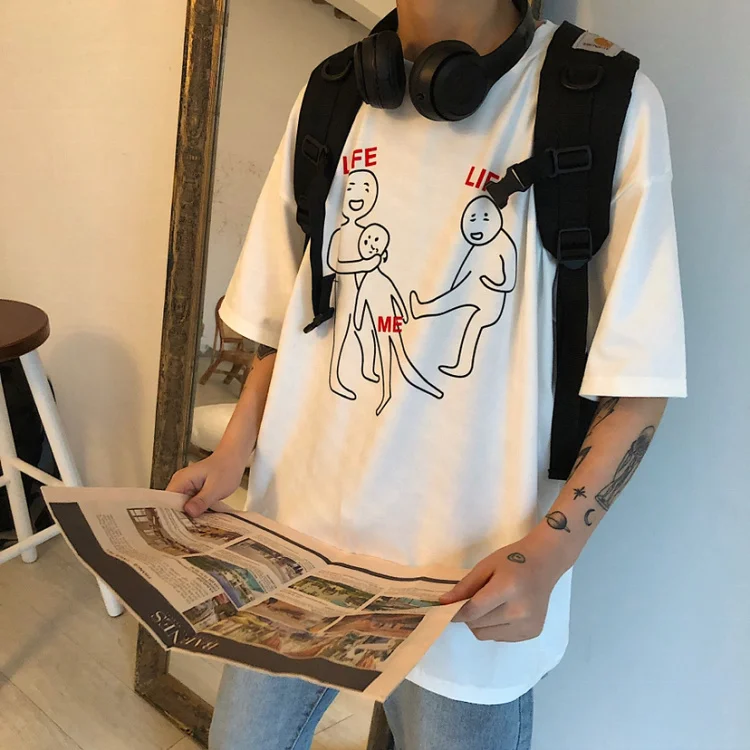 Летняя новая Корейская футболка ulzzang Harajuku с забавным принтом, модная свободная футболка с коротким рукавом, простая повседневная женская футболка с круглым вырезом