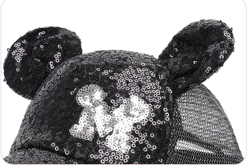 Модная детская бейсбольная кепка с блестками и изображением Микки Мауса для девочек и мальчиков; Детская кепка с сеткой и ушками; Милая Детская кепка с изображением Минни Маус