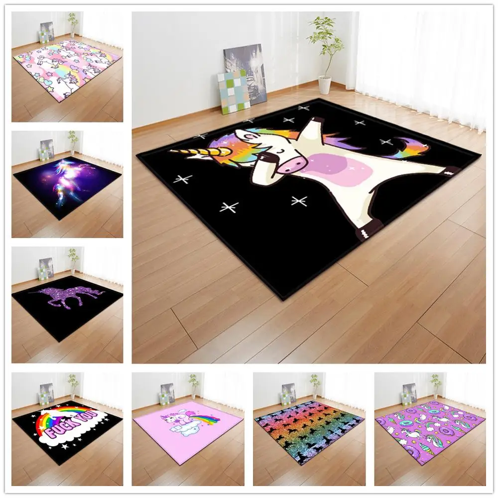 

3D Unicorn Series Carpet Cartoon Animal Kids Bedroom Play Mats Soft Flannel Memory Foam Large Carpets for Living Room Area Rugs