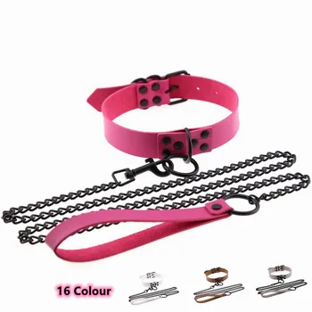 Bdsm Bondage Leather Harness Strap of Fetish Restraint Choker Collar Sex Toy with Metal Chain for Slave Role Play Traction Flirt 1