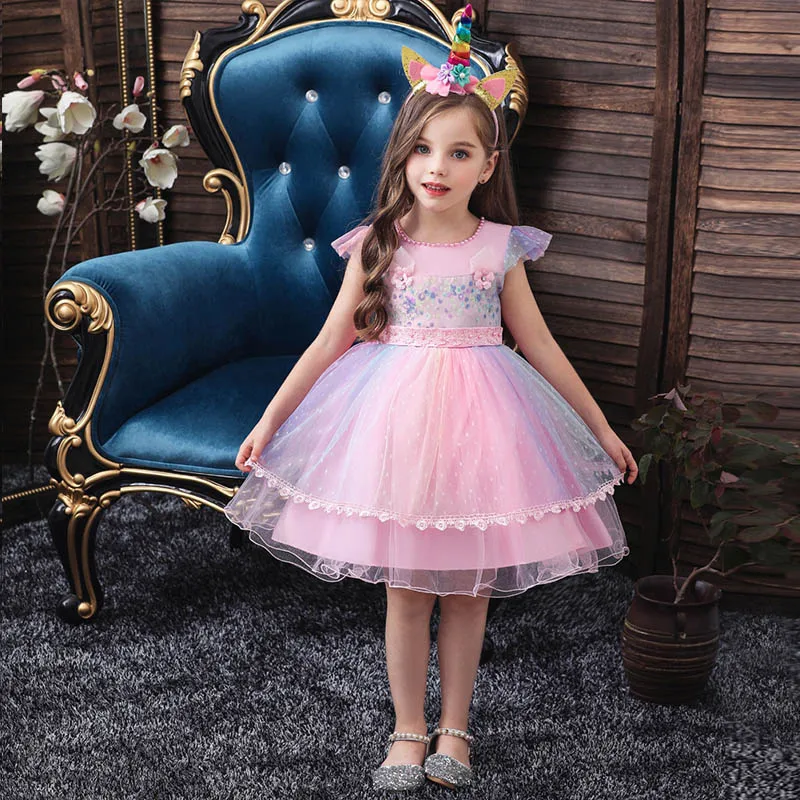 2020 Toddller Kids Unicorn Dresses for Baby Girls Dress Pink Rainbow Birthday Party Princess Dress Purple Costume Pageant Outfit (17)