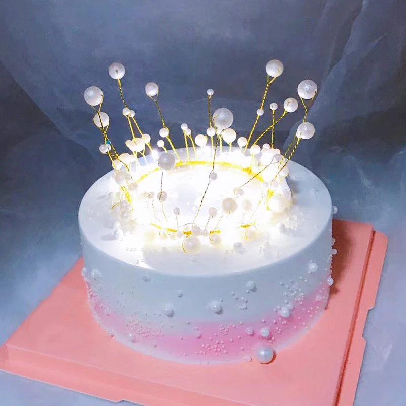 Wedding Headdress Birthday Shiny Cake Decor Cake Topper Crown Engagement Princess Pearl Artificial Pearls Happy Birthday Metal