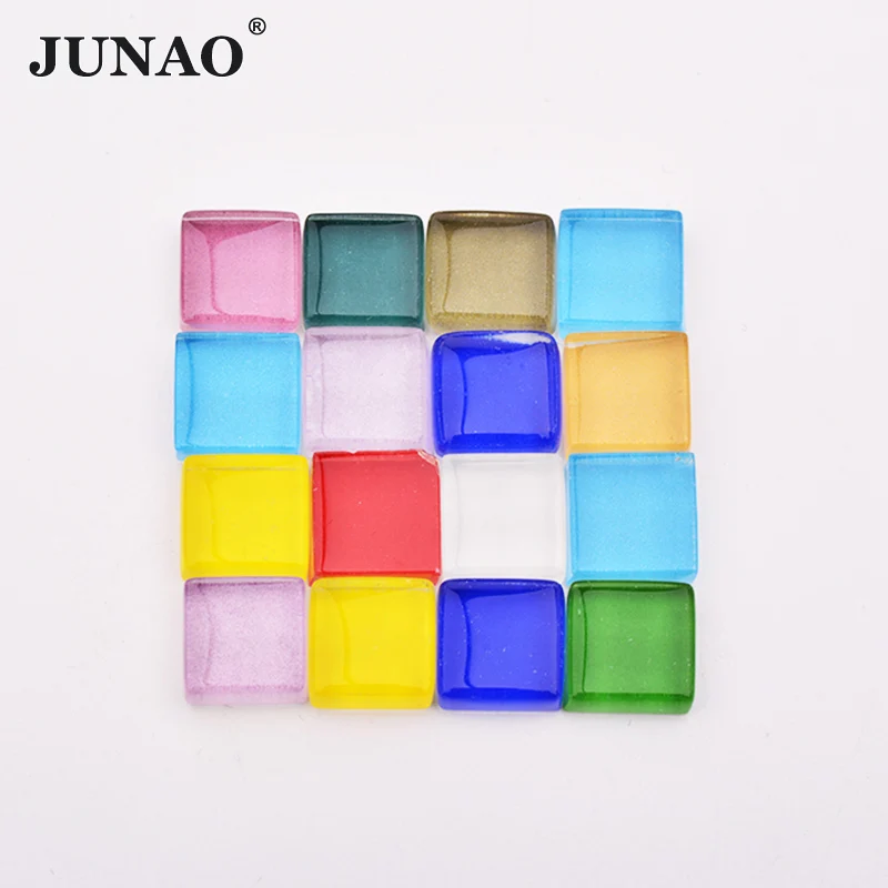 JUNAO-10mm-Coloful-Glass-Square-Rhinestones-Non-Sewing-Decoration-Mosaic-Stones-Collage-Material-Flat-Back-Pebble