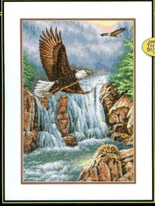 

Lovely Gold Collection Counted Cross Stitch Kit Eagle's Majesty Eagle Eagles and Waterfall Mountains dim 35225