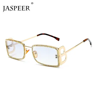 

JASPEER Retro Rectangle Sunglasses Women Luxury Diamond Sun Glasses Men UV400 Vintage Sunglass Rhinestone Handmade Eyewear