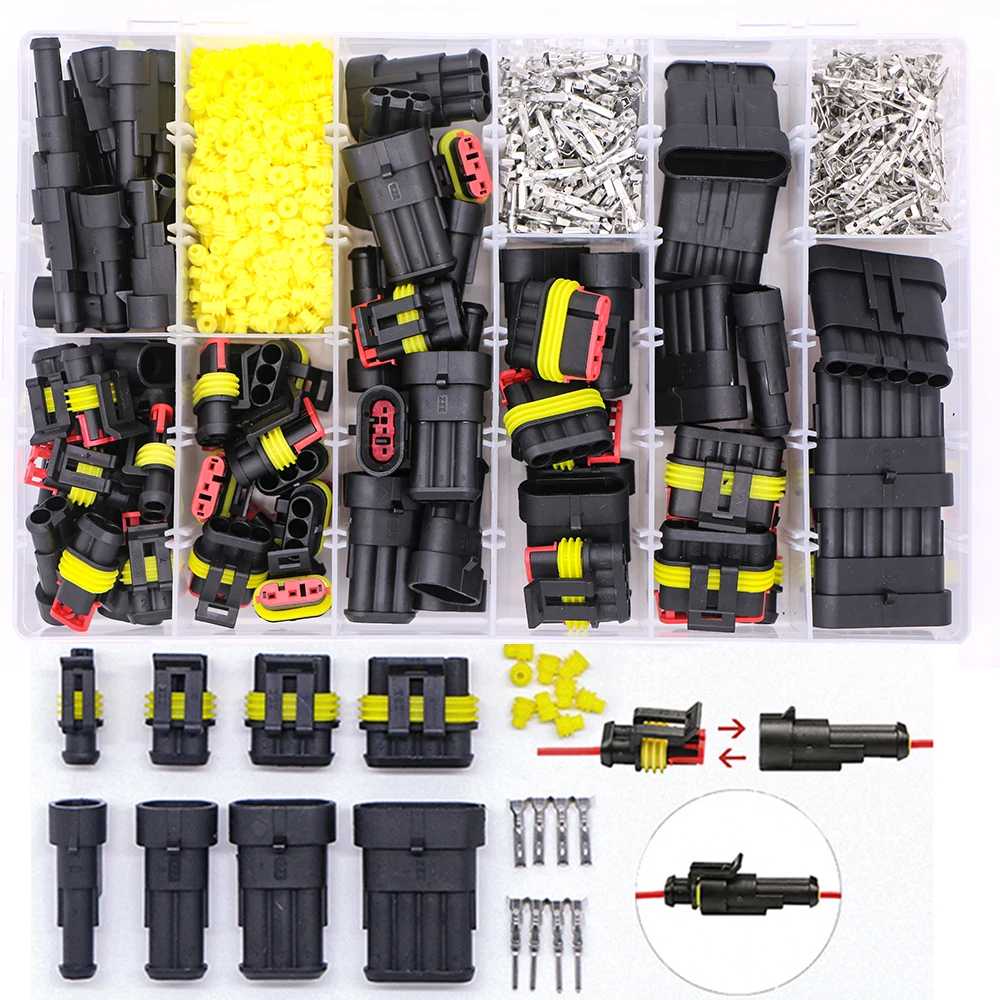 Waterproof Electrical Wire Connectors - 26 Sets, 2/3/4 Pin, 352/708pcs Terminal Connectors, 12A Description Image.This Product Can Be Found With The Tag Names 2 pin 12 electric connectors, Electrical connectors 2 pins, Waterproof connector terminal, Waterproof wire connector 4pin