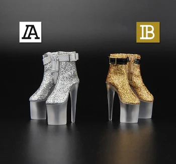 

1/6 Scale Female Sequins Crystal High Heel Sandals Doll Shoes Boots ZY1020A/B Transparent Bottom Hollow Inside for Female Body