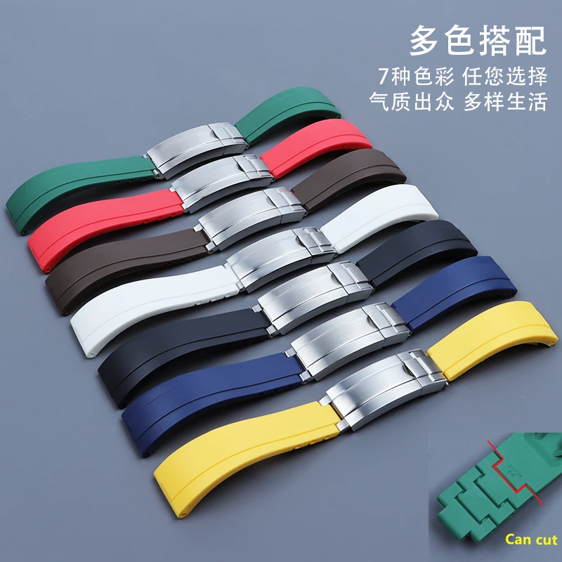 20mm Adjustable Watchband For Rolex Strap Role DAYTONA SUBMARINER GMT Yacht-Master OYSTERFLEX Glidelock Nature Rubber Watch Band | Наручные