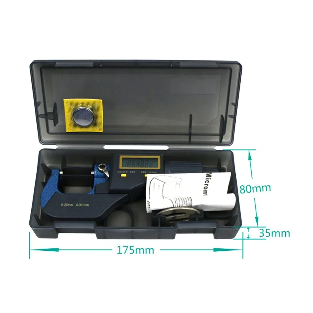 Большой ЖК-дисплей 0-25 мм Цифровой Электронный микрометр сталь высокой точности 0,001 мм спиральный микрометр