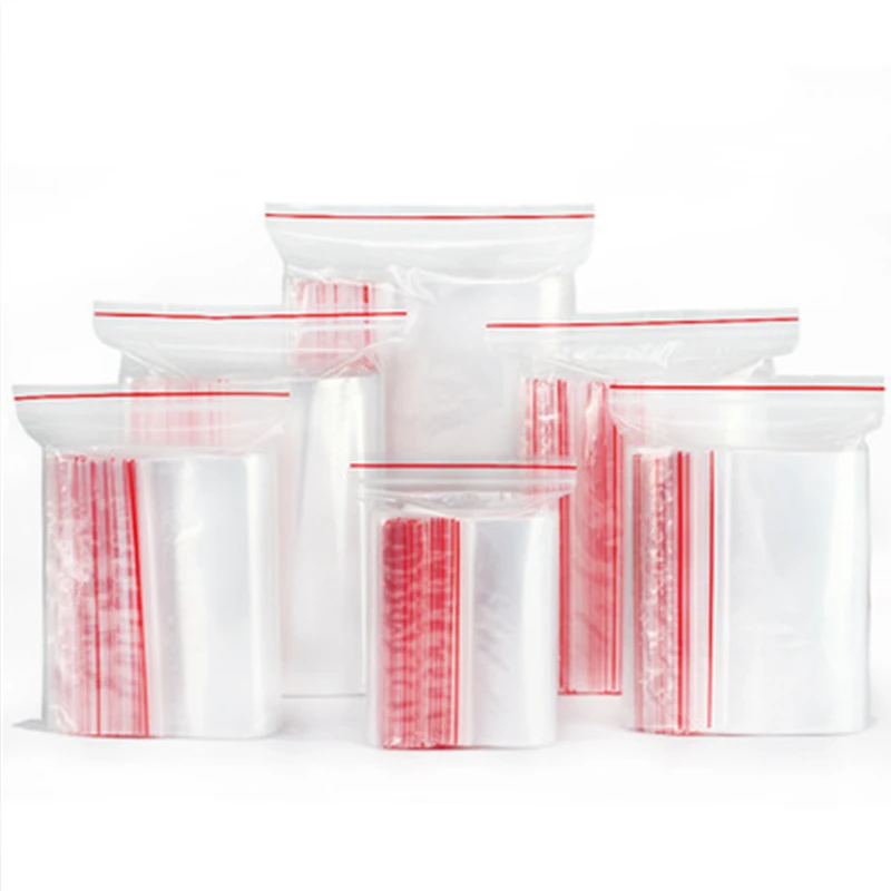 Bolsas de almacenamiento de Varios tamaños, embalaje de plástico transparente, con cierre de cremallera transparente, reutilizable, para galletas, 100 Uds.