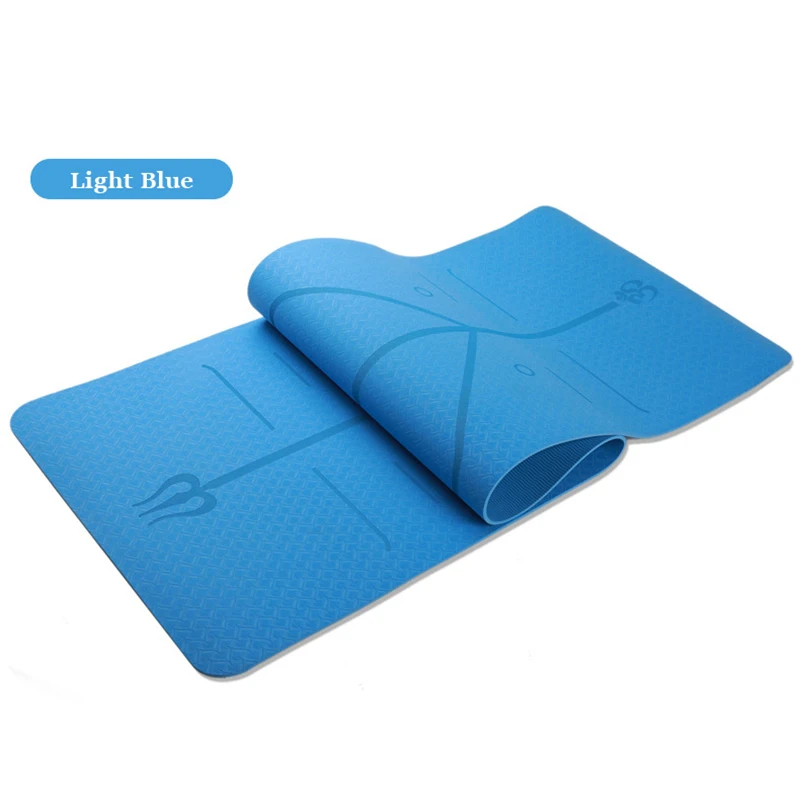 Light blue Коврик для йоги, ТПЭ, коврик для гимнастики, для начинающих, линия положения, нескользящий, для фитнеса, для окружающей среды - Цвет: Light blue