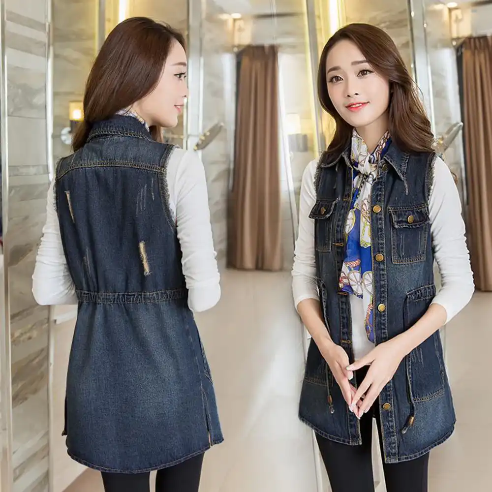 denim sleeveless single breasted pocket waistcoat m