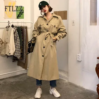 

Women Long Trench Coat 2019 New Spring Autumn Fashion Thin Khaki Windbreaker Trench Korean Fashion Belt Clothing Overalls