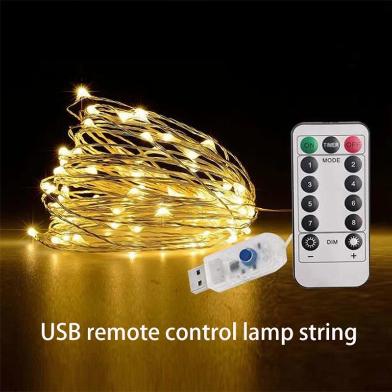 Пульт дистанционного управления с USB 8 функция медная проволочная лампа струна Рождественский Декор Спальни молодоженов 10 м 100 Светло-Серебристый провод лампа