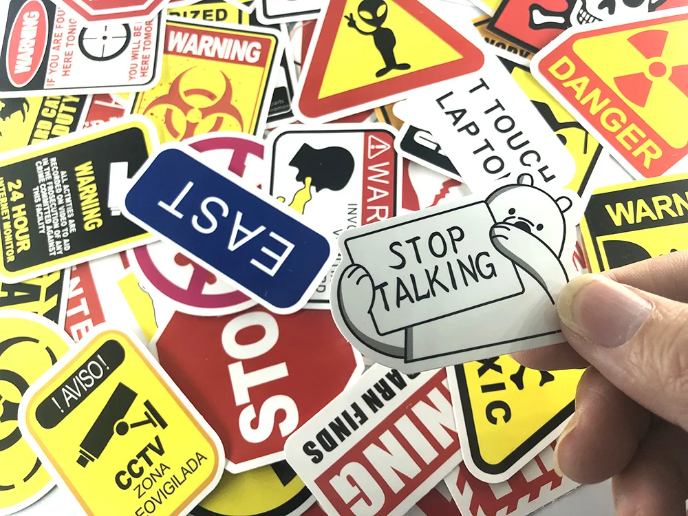 Caution Warning Sticker Set Funny Fragile Stickers for DIY Motorcycle Laptop Decoration 50pcs / set