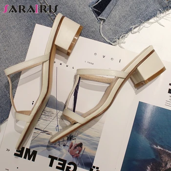 

SARAIRIS Elegant Female Summer Shoes Woman Thin Belt Square Toe Slip On Sandals Women Casual Office Holiday Brand Sandals