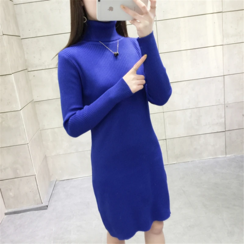 2020 Spring Sweater Fashion Autumn Winter Mid-length Pullover New Knitted Dress  Bottoming Shirt Package Hip Turtleneck Sweater