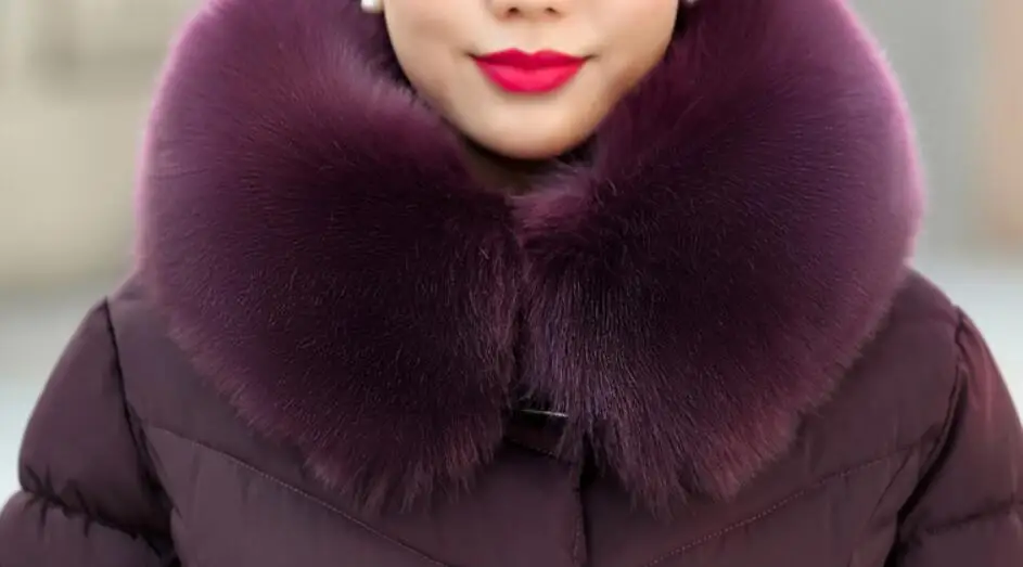 Plus Size 5XL Women Winter Jacket Middle-aged Women Thicken Warm large fur collar Hooded down cotton Coats Long Parkas r2148