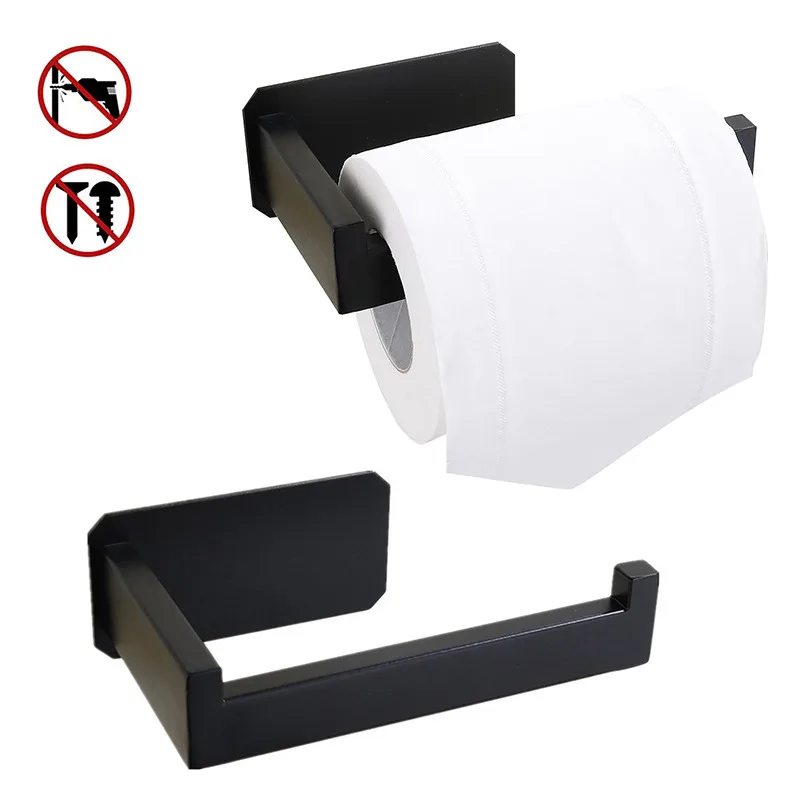 Stainless Steel Toilet Roll Holder Self Adhesive in Bathroom Tissue Paper Black Finish Easy Installation no Screw#www | Строительство и