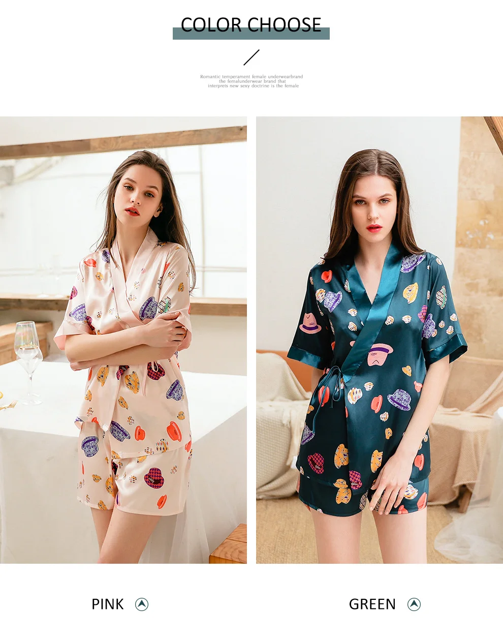 Perfering комплект из 3 предметов женские пижамы пикантные пижамы халат+ рубашка без рукавов шорты для женщин Ночное атласная с цветочным Принто