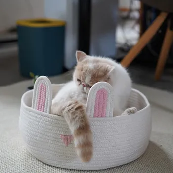 

Cat's House Pets Dog Cat Hand-woven Bed Handmade Knit Nest House Puppy Kitten Cave Basket Sleeping Bag Dogs Kennel Supplies