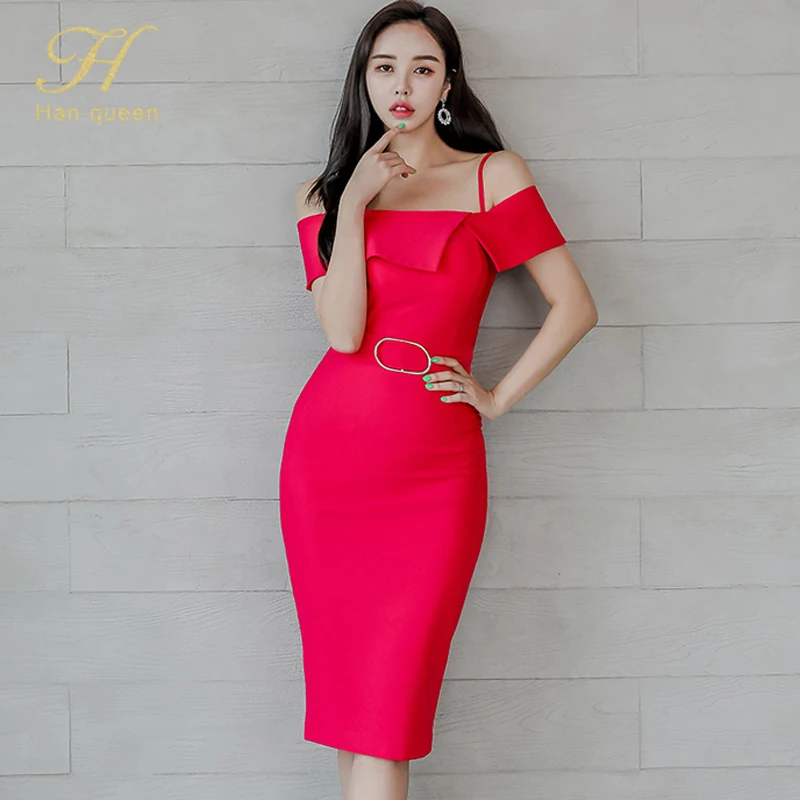 H Han Queen корейский стиль Холтер без бретелек лето OL карандаш Bodycon оболочка красное