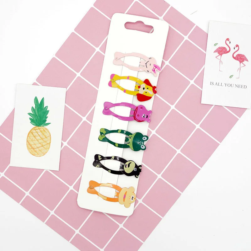 

6Pcs Cute Hairpins Snap Hair Clips Children Girls Cartoon Hair Accessories Baby Cute Hair Clip Pins Cat Color Printed Barrette