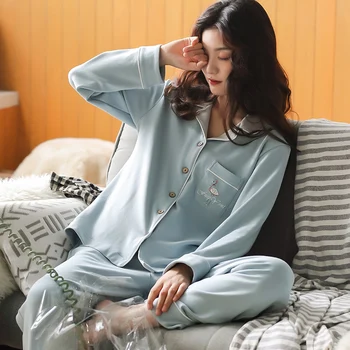 

2020 Spring 100% Cotton Pajamas Sets for Women Long Sleeve Pyjama Femme Print Sleepwear Loungewear Homewear Pijama Mujer Clothes