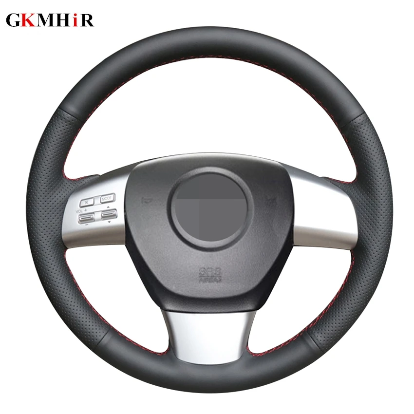 Черная чехол рулевого колеса автомобиля из искусственной кожи ручной работы для
