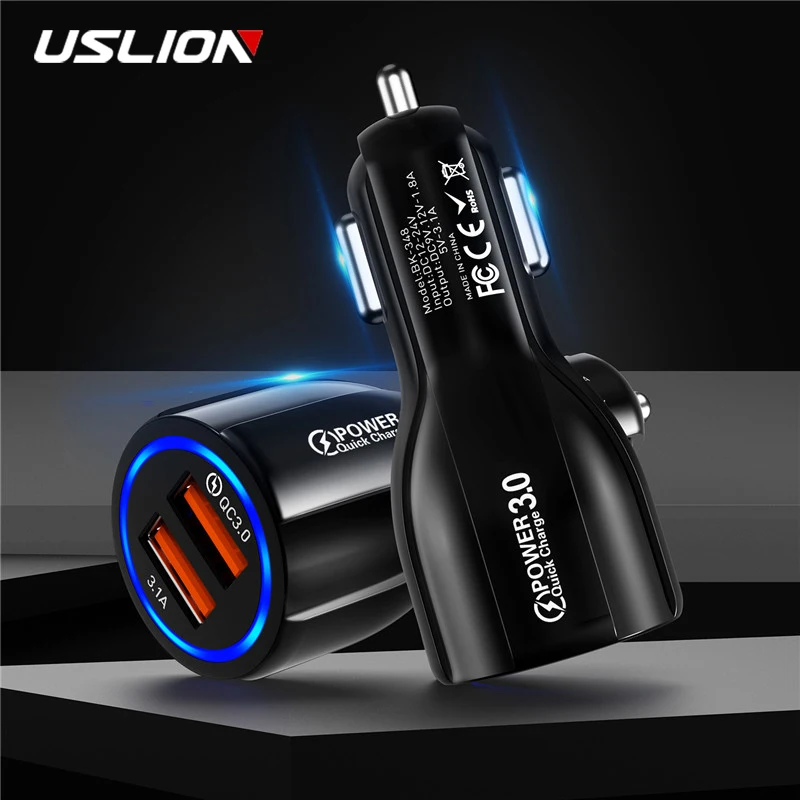 USLION 2 порта USB Автомобильное зарядное устройство Быстрая зарядка 3,0 зарядное устройство для мобильного телефона быстрое автомобильное зарядное устройство для iPhone XS XR 8 samsung S10 S9 зарядное устройство s