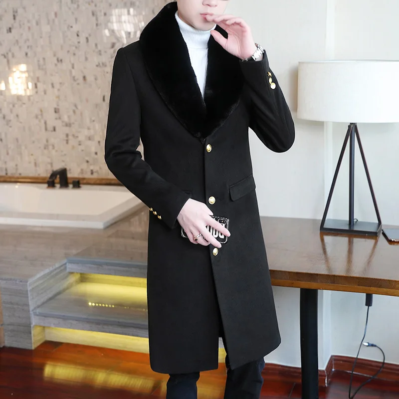 Big Fur Collar Black Elegant Long Coats 