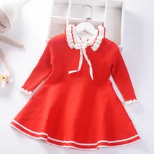 Хлопковый свитер-платье для девочек; Цвет Красный; сезон весна-осень; вязаные платья с длинными рукавами; сезон зима-весна-осень; детская одежда для подростков
