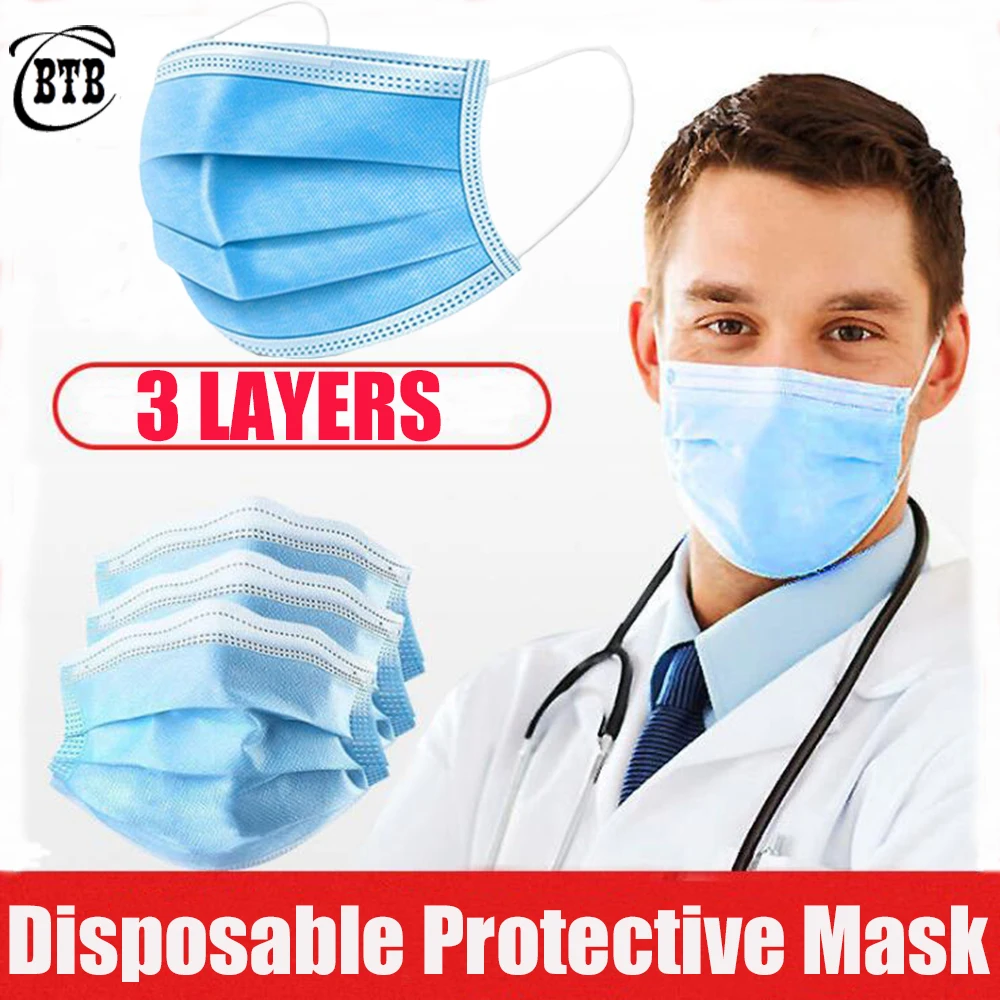 

50PCS Disposable Protective Mask 3 Layers Dustproof Facial Protective Cover Masks Maldehyde Prevent bacteria anti-virus Masks