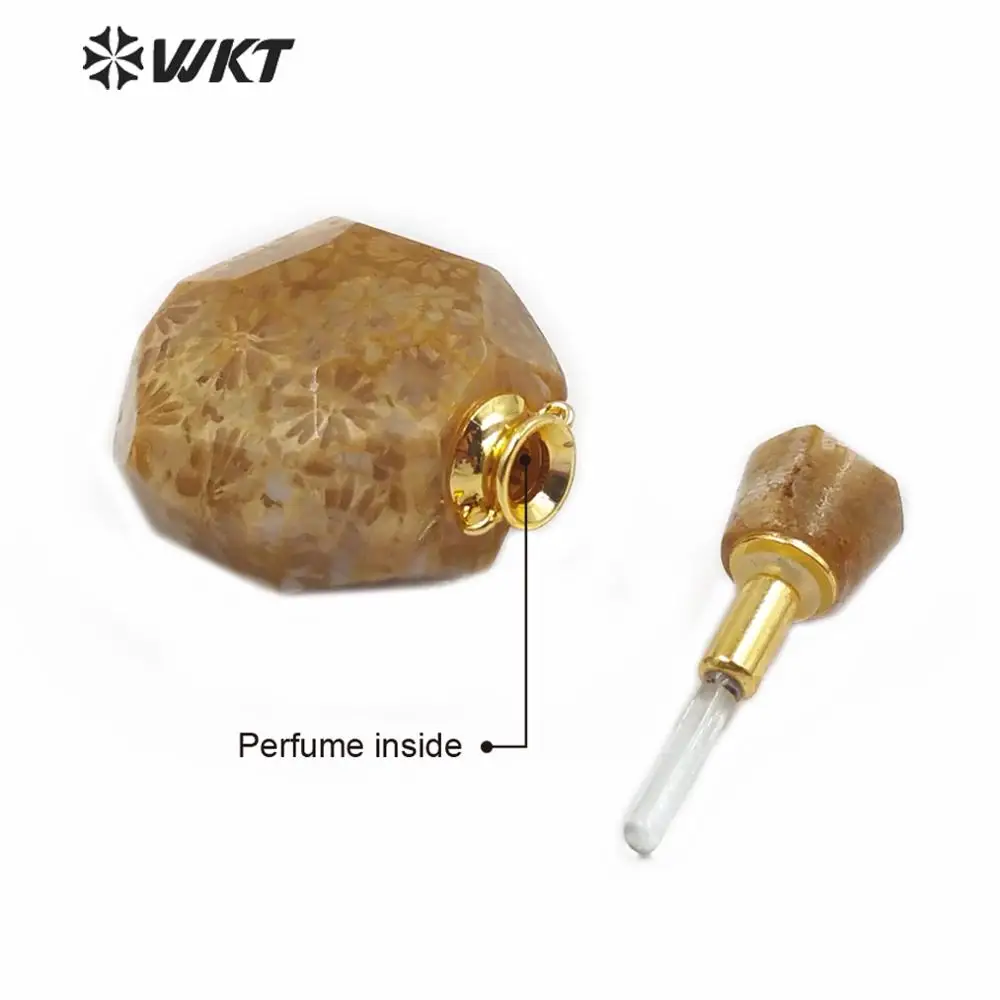 WT-P1484 бутылочка для парфюма Медальон натуральный камень кулон бутылка из камня с золотой Гальванизированный подвесной крючок Женское Ожерелье