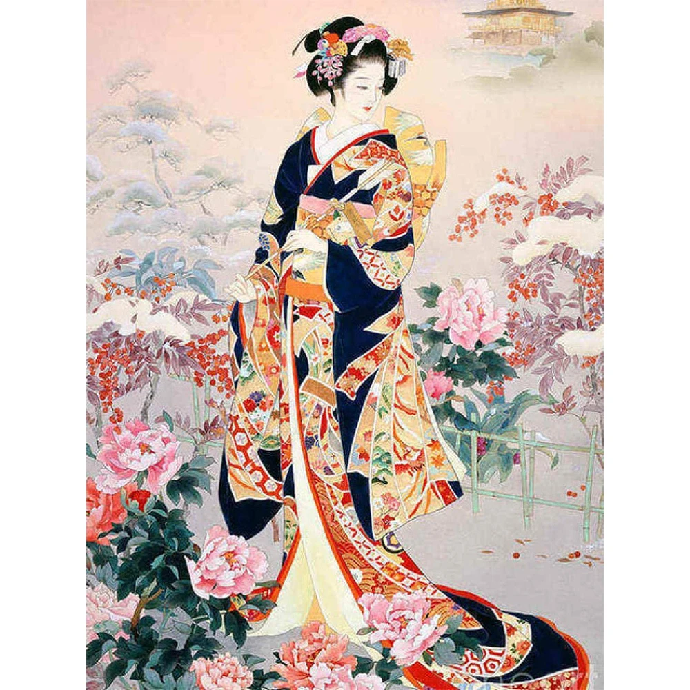 

Portrait Japanese Woman Printed Fabric 14CT Cross-Stitch Set Embroidery Handicraft Needlework Hobby Painting Gift Counted Floss