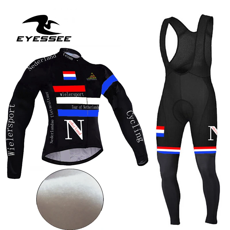 

Eyessee Brand Winter Thermal Fleece Bicycle Clothing Ciclismo Netherlands Cycling Jersey Set Fleece Long Sleeve Bike clothes