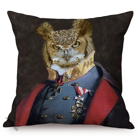 Europe Art Posters Style Decorative Cushion Cover Deer Giraffe Owl Ostrich Funky Animal Vintage Portrait Sofa Throw Pillow Case