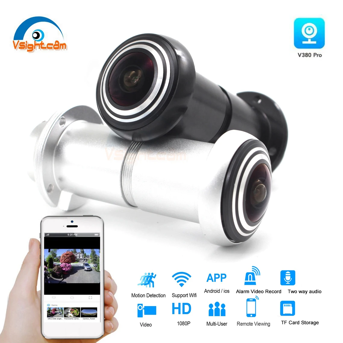 Security CCTV Network WIFI Camera HD 1080P Fisheye Lens Two Way Audio Mini Peephole Door Eye Hole IP Camera RTSP P2P V380 Pro