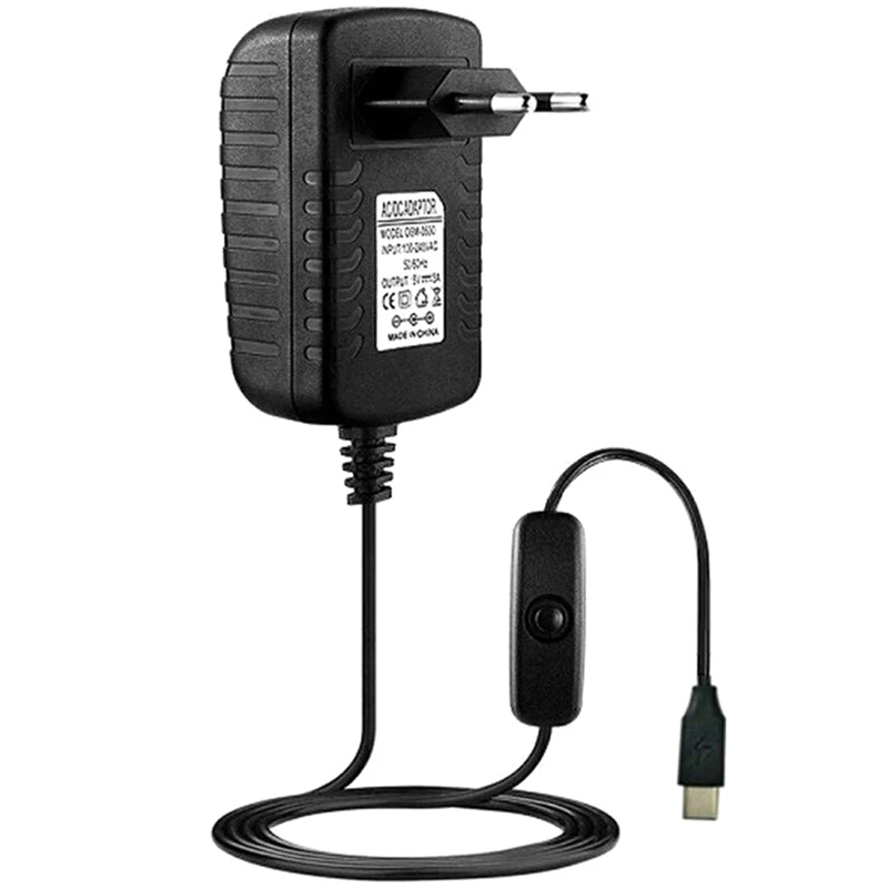 Для Raspberry Pi 4B источник питания 5 В 3A type-C адаптер питания с переключателем вкл/выкл USB-C зарядное устройство с европейской вилкой