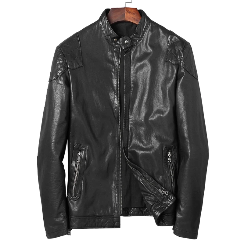 

Real Genuine Leather Jacket Men Young Male Black Jacket Vintage Sheepskin Fashion Luxury Style Leather Coat Autumn Winter New